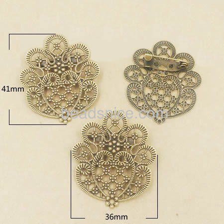 Brooches bases back pins filigree flower brooches Settings brass blank DIY Findings