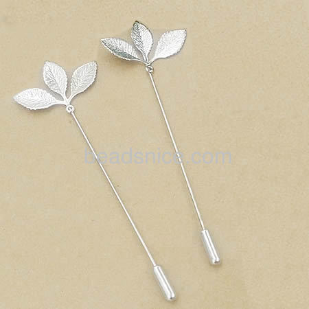 Brass brooch stick hat pin with three leaf design for women men's diy jewelry findings