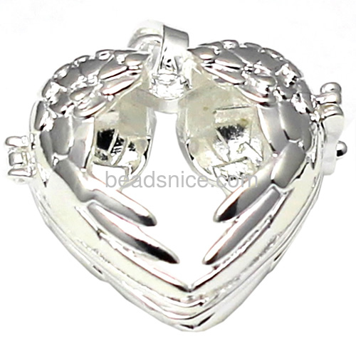 Diy  brass pendant  hollow out  locket   heart of wings  lead-safe  nickel-free