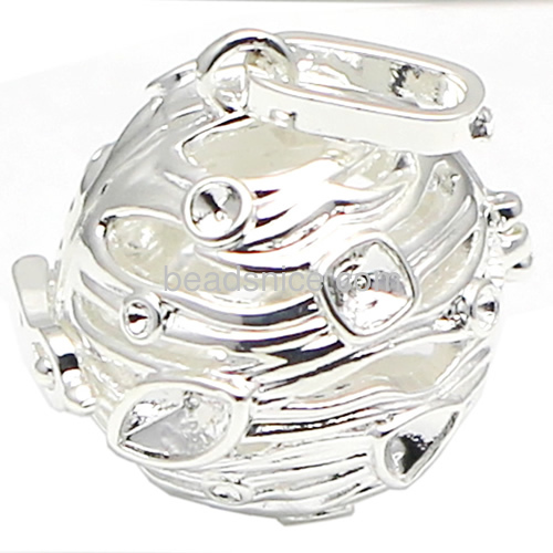 Brass  hollow bead pendant  jewelry finding with diamond  lead-safe  nickel-free