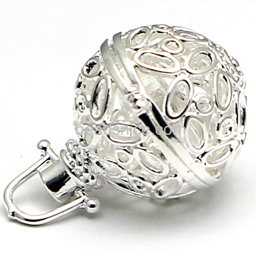 Brass  locket charm hollow with filigree  wishing box lead-safe  nickel-free