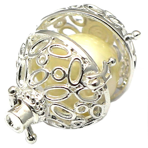 Brass  locket charm hollow with filigree  wishing box lead-safe  nickel-free