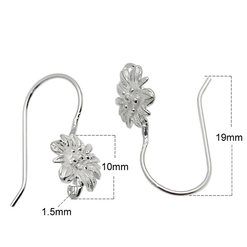925 Sterling Silver wire earring flower Feature Sterling Silver 925 French Earring Wires Earring Component Jewelry Making Supply