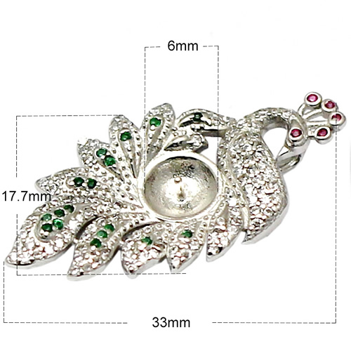 Pure silver pendant setting inlaying zircon peacock fashion pendant findings