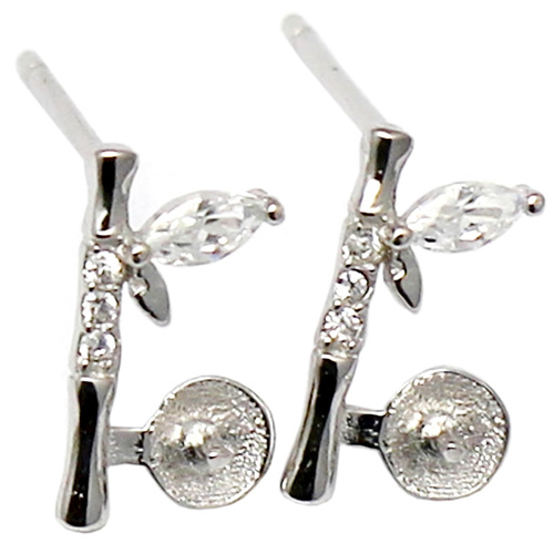 925 sterling silver stud earrings setting bamboo inlaying zircon Chinese style earring