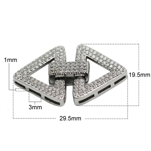Cute jewelry 925 sterling slver clasp triangle clasp with zircon pave high quality jewelry wholesale jewelry findings for women