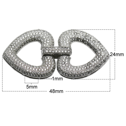 925 sterling silver heart clasp inlaying zircon clear wholesale jewelry silver nacklace or bracelet component handmade gift for 