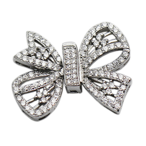 Popular sterling silver bow tie clasp with zircon pave 925 sterling silver wholesale jewelry fine jewelry components for women