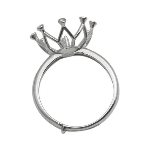 Sterling silver ring setting for half-drilled beads crown shaped adjustable ring base handmade accessories