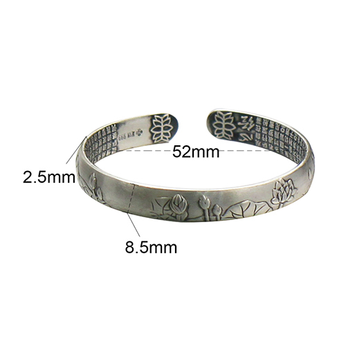 Lotus  flower lotus leaf  vine pattern engraving cuff bracelet 990sterling silver- vintage antique  Jewelry