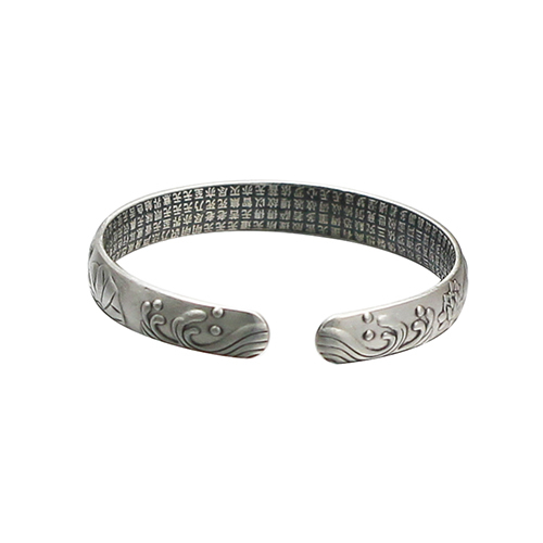 Lotus  flower lotus leaf  vine pattern engraving cuff bracelet 990sterling silver- vintage antique  Jewelry
