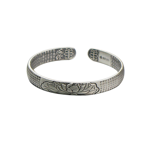 Lotus  flower bracelet cuff vine pattern engraving 990sterling silver- vintage antique  Jewelry