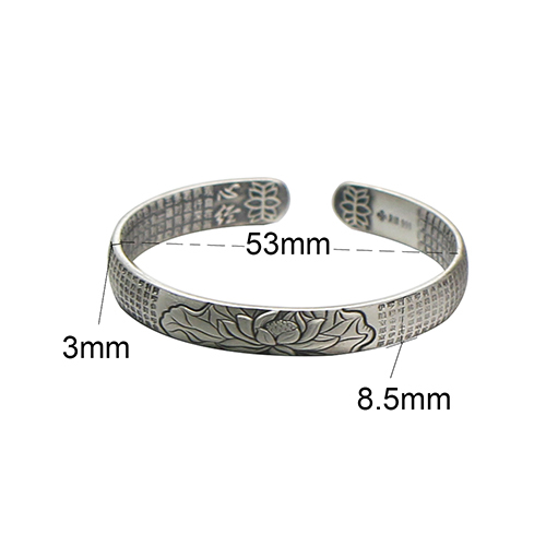 Lotus  flower bracelet cuff vine pattern engraving 990sterling silver- vintage antique  Jewelry