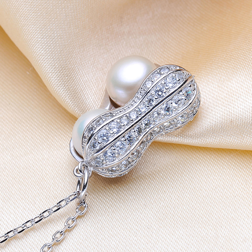 925 Sterling Silver peanut hollow cage inlaying zircon pearl necklace pendant charm