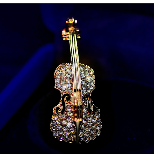Alloy violin crystal pin brooch delicate gift uickel free lead safe
