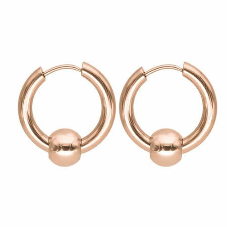 Stainless Steel Simple Round Beads Hoop Earrings