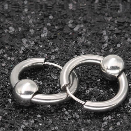 Stainless Steel Simple Round Beads Ear Hoop Earrings
