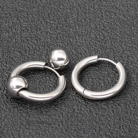 Stainless Steel Simple Round Beads Woman Ear Hoop Earrings Studs