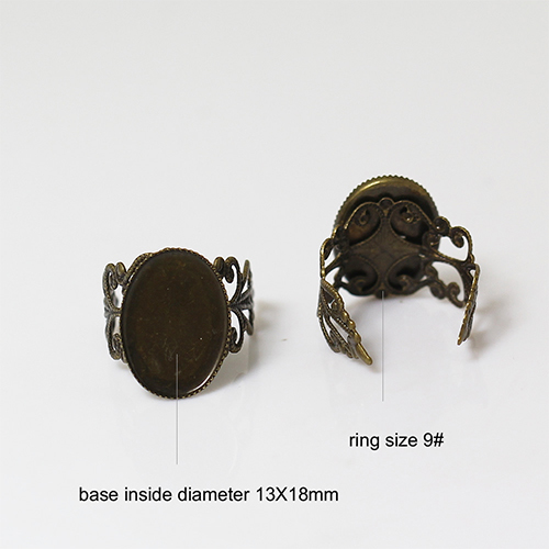 brass finger ring settings,size:9,oval