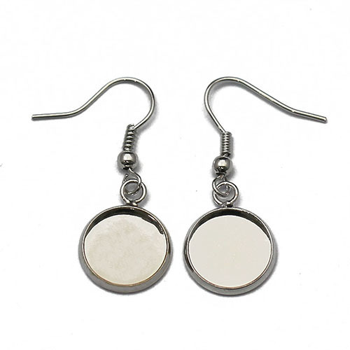 Stainless steel earring wire with round pendant tray