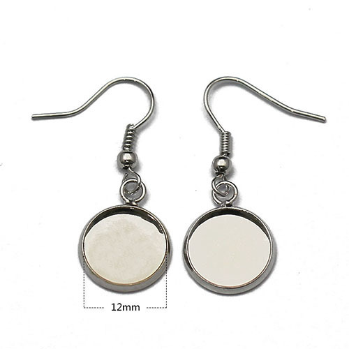 Stainless steel earring wire with round pendant tray