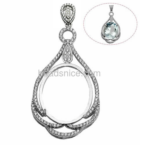 925 silver oval pendants setting pendant base jewelry accessories 48.5X23.5mm pin size 5X1mm