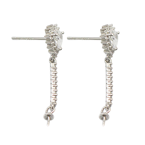 925 Sterling silver Cubic Zirconia Micro Pave Sterling Silver Earring Stud Pearl Bail
