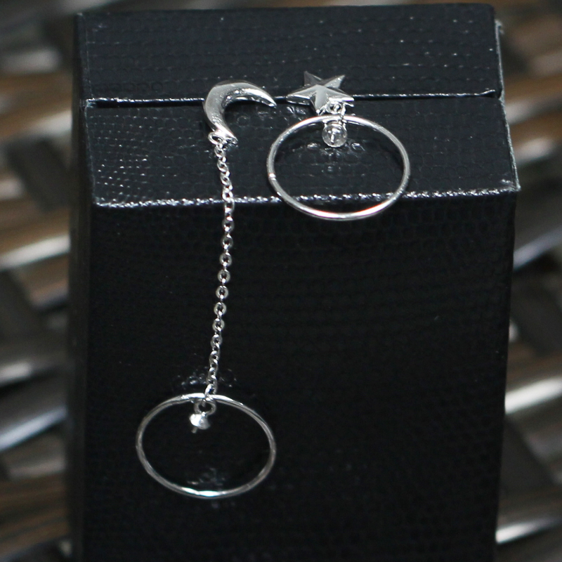 925 Sterling Silver lovely Moon and Star  Simple Ear Line With Circle Charm Earring Bail