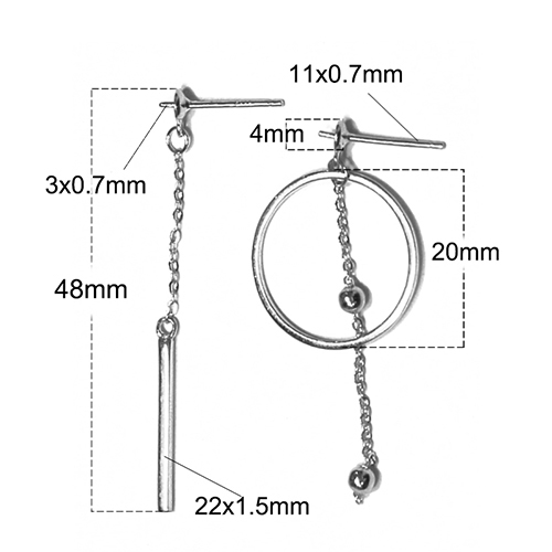 925 Sterling Silver Thread Line OT Charm Dangle Earrings