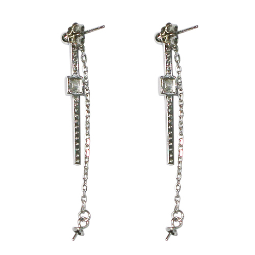 925 Sterling Silver Pearl bail Line Threader Thread Dangle Earrings