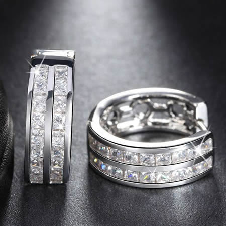 Wholesale Elegant Men Fashion Jewelry Crystal Stainless Steel Hoop Earrings