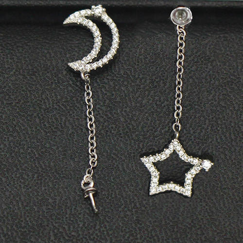 925 Sterling Silver Moon and Star Dangle Earring Long Line Threader For Women Jewelry