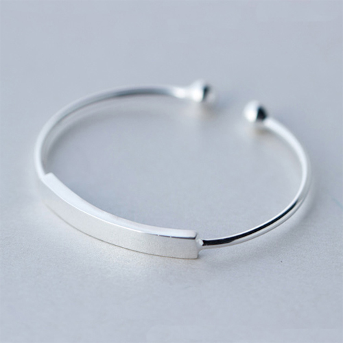 Wholesale 925 Sterling Silver Cuff Bracelet Bar Two Round Beads Bangle