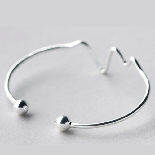 925 Sterling Silver Bangle Smooth Bead Ball Bracelet