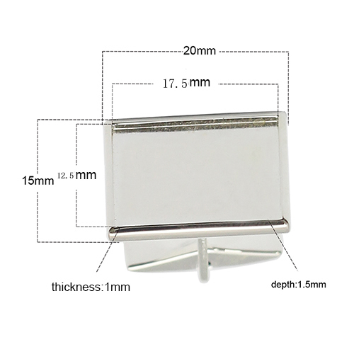 Fashion 925 sterling silver unique cufflink jewelry finding for men 20x15mm thickness 2.5mm depth 1.2mm