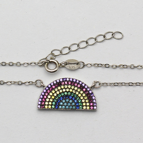 925 Sterling silver rainbow zircon pendant chain necklace jewelry wholesale nickel free