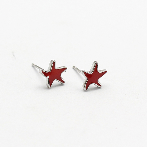 925 Sterling Silver Stud Earring Little Girl Jewelry Red Pentagram Child Star Stud Earrings