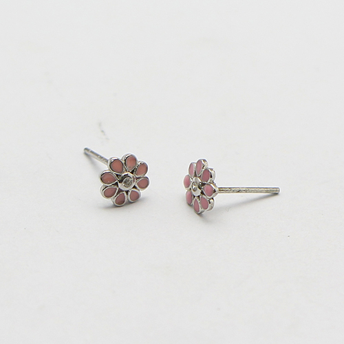 925 Sterling Silver Stud Earring Little Girl Jewelry Pink Flower Child Stud Earrings