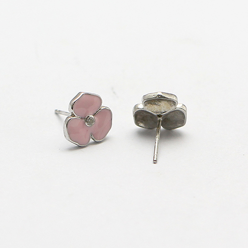 925 Sterling Silver Stud Earring Little Girl Jewelry Pink Flower New Design