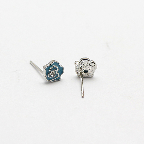 925 Sterling Silver Stud Little Girl Jewelry Stud Earring Blue Flower New Design