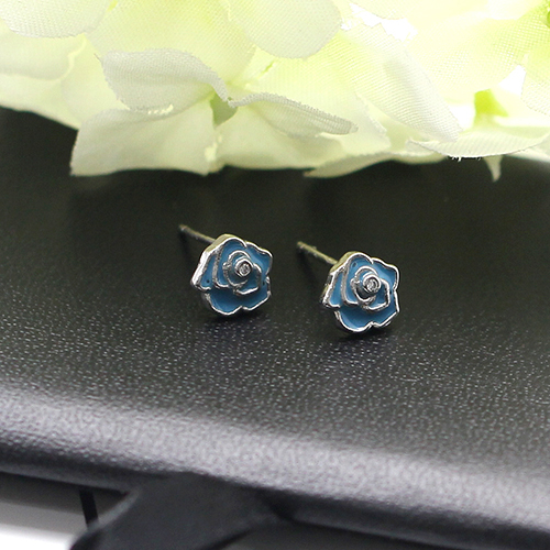 925 Sterling Silver Stud Little Girl Jewelry Stud Earring Blue Flower New Design