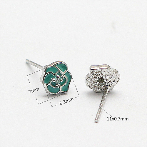 925 Sterling Silver Stud Little Girl Jewelry Stud Earring Green Flower New Design