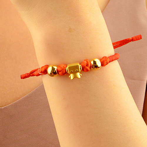 Gold Handmade Red Rope Round Bead Bracelet Fashion Jewelry for Women Adjusted