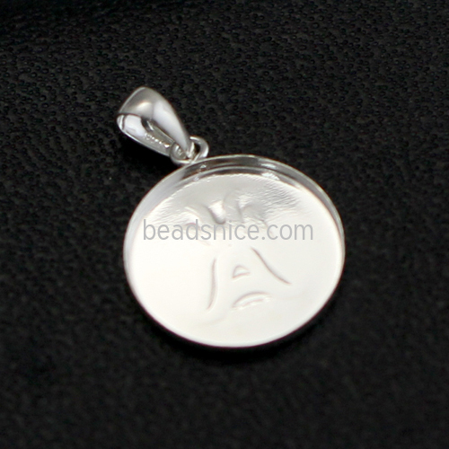 925 Sterling silver Pendant tray Round diy jewelry making supplies