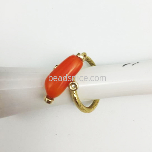 Personalized Ring with Natural Coral  Wedding band Gift for her