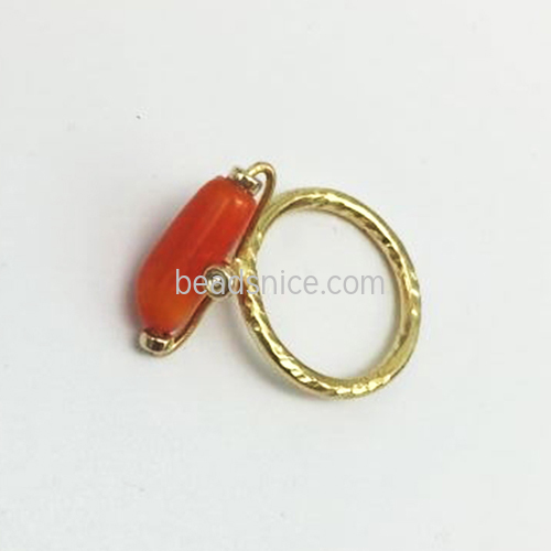 Personalized Ring with Natural Coral  Wedding band Gift for her