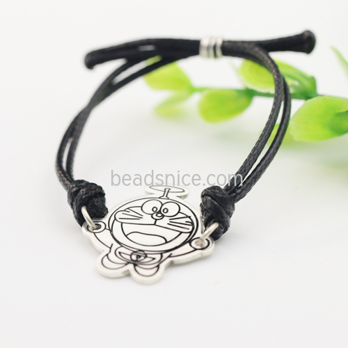 Custom 925 silver original bracelet carved pendant black leather rope DIY custom personalized children's bracelet adjustable cut