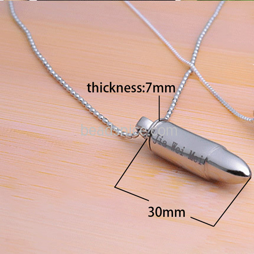 DIY Customized 925 Silver Bullet Couple Necklace Customized Lettering Pendant Can Put Note