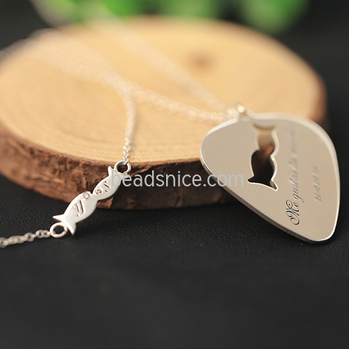 Couple clavicle pendant 925 silver kiss fish puzzle heart shape custom necklace DIY creative gift