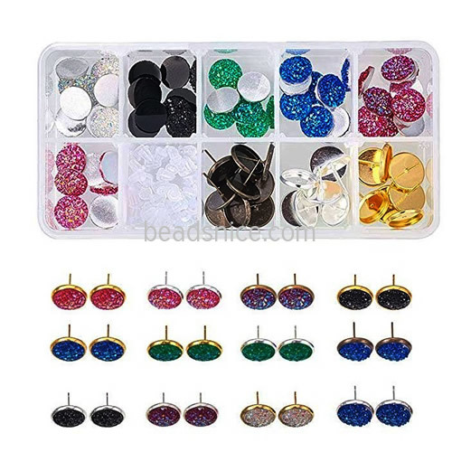 Stainless Steel Mixed Color Round Gypsophila Stud Earrings Jewelry Making Kit